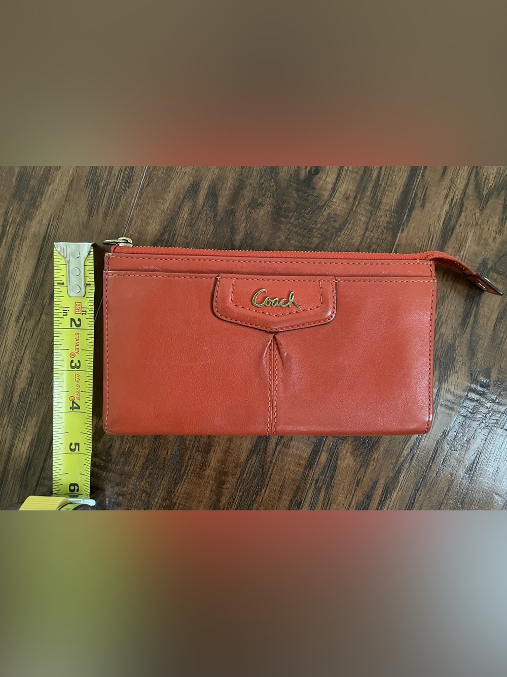 Y2K Coach Red Leather Zip Clutch Wallet with Gold Logo
